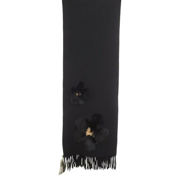 New Portolano Lambs Wool Blend Scarf Fur Flowers Angora Rabbit Black Wrap 12x70 - Picture 4 of 10